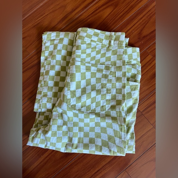 BRAND NEW W/ TAGS Zara White and Green Checkered Linen Pants Size L - Picture 7 of 9